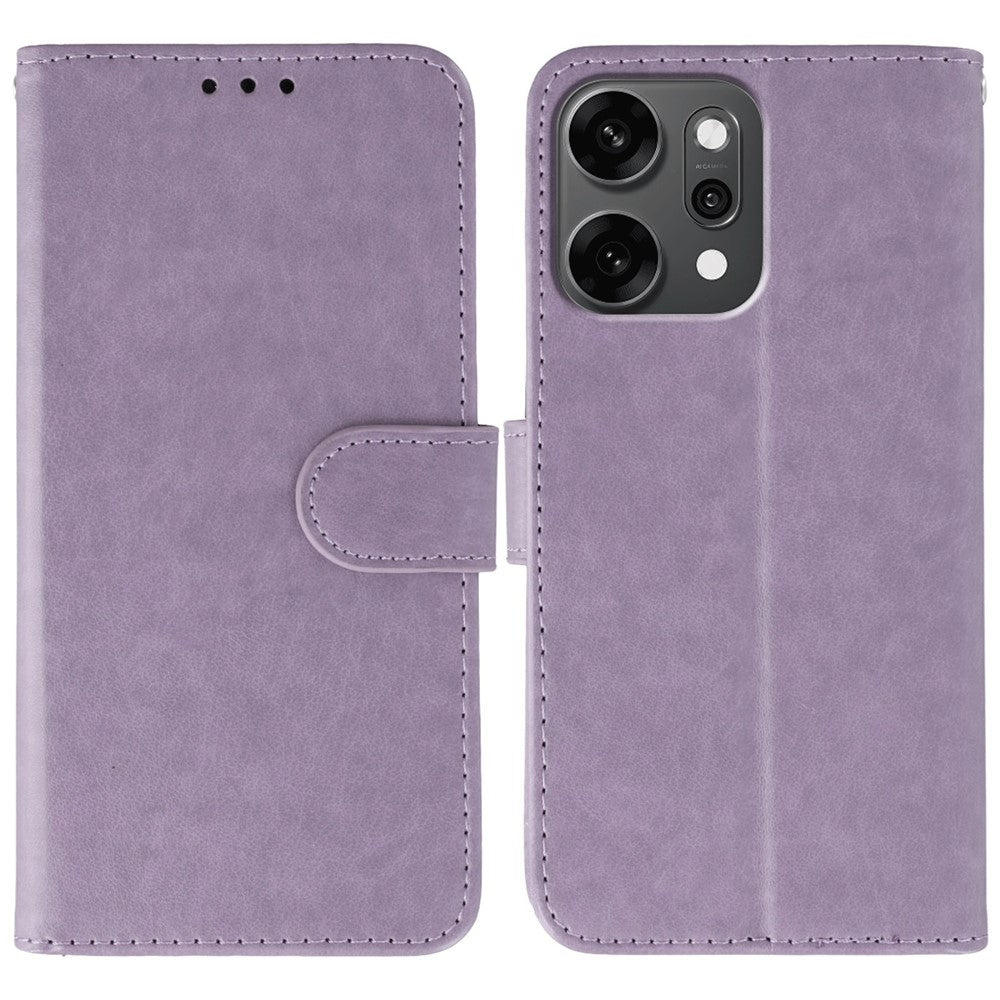 For Oppo Reno14 Pro 5G (Global) Case PU Leather Flip Wallet Phone Cover with Strap - Purple
