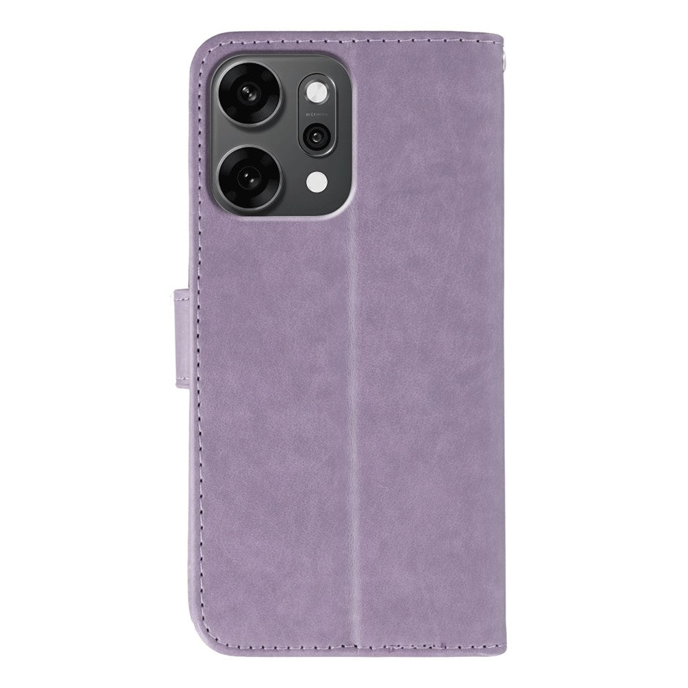 For Oppo Reno14 Pro 5G (Global) Case PU Leather Flip Wallet Phone Cover with Strap - Purple