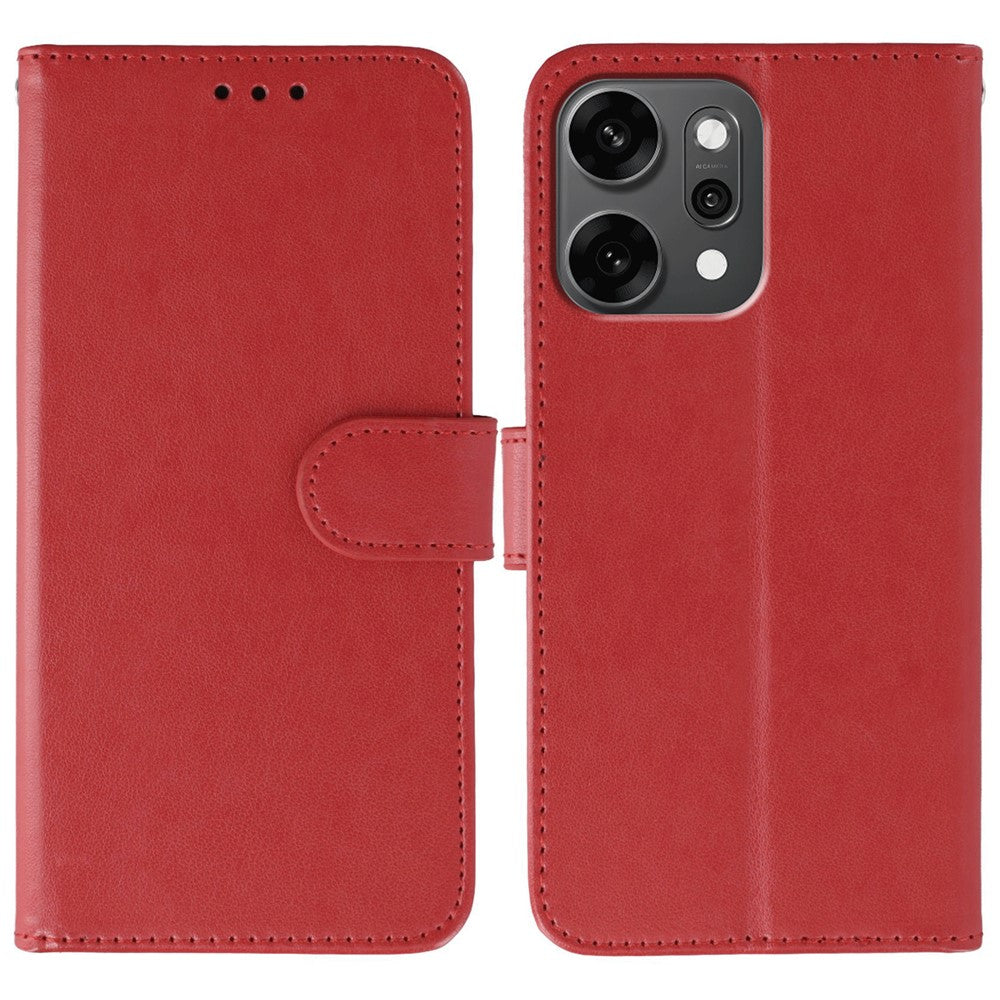 For Oppo Reno14 Pro 5G (Global) Case PU Leather Flip Wallet Phone Cover with Strap - Red