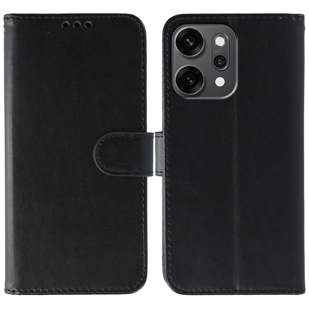 For Oppo Reno14 Pro 5G (Global) Case PU Leather Flip Wallet Phone Cover with Strap - Black