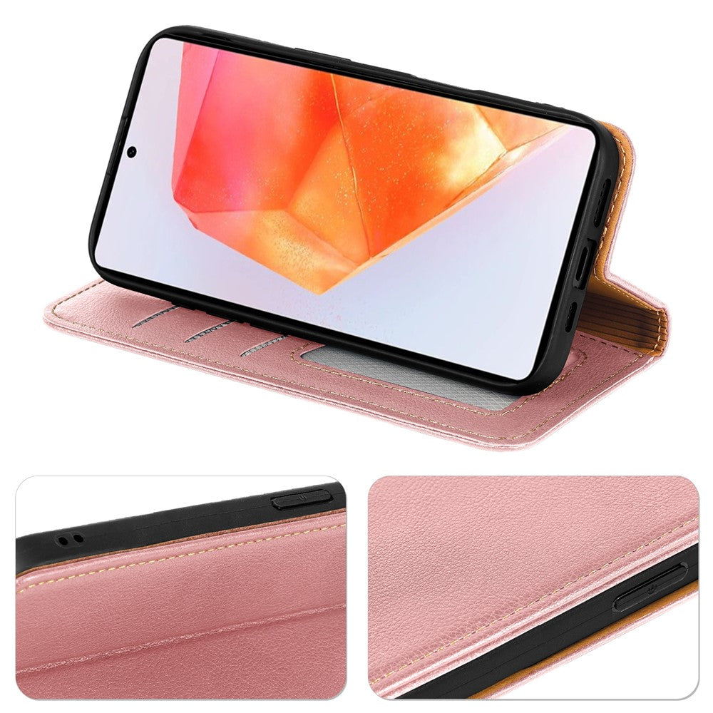 For Oppo Reno14 Pro 5G (Global) Case Wallet RFID Blocking Leather Phone Cover Strong Magnetic Closure - Rose Gold