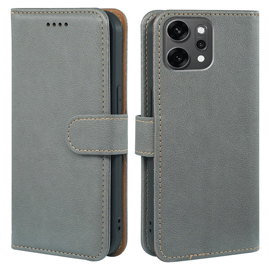 For Oppo Reno14 Pro 5G (Global) Case RFID Blocking Wallet Litchi Texture Leather Phone Cover Magnetic Clasp - Grey