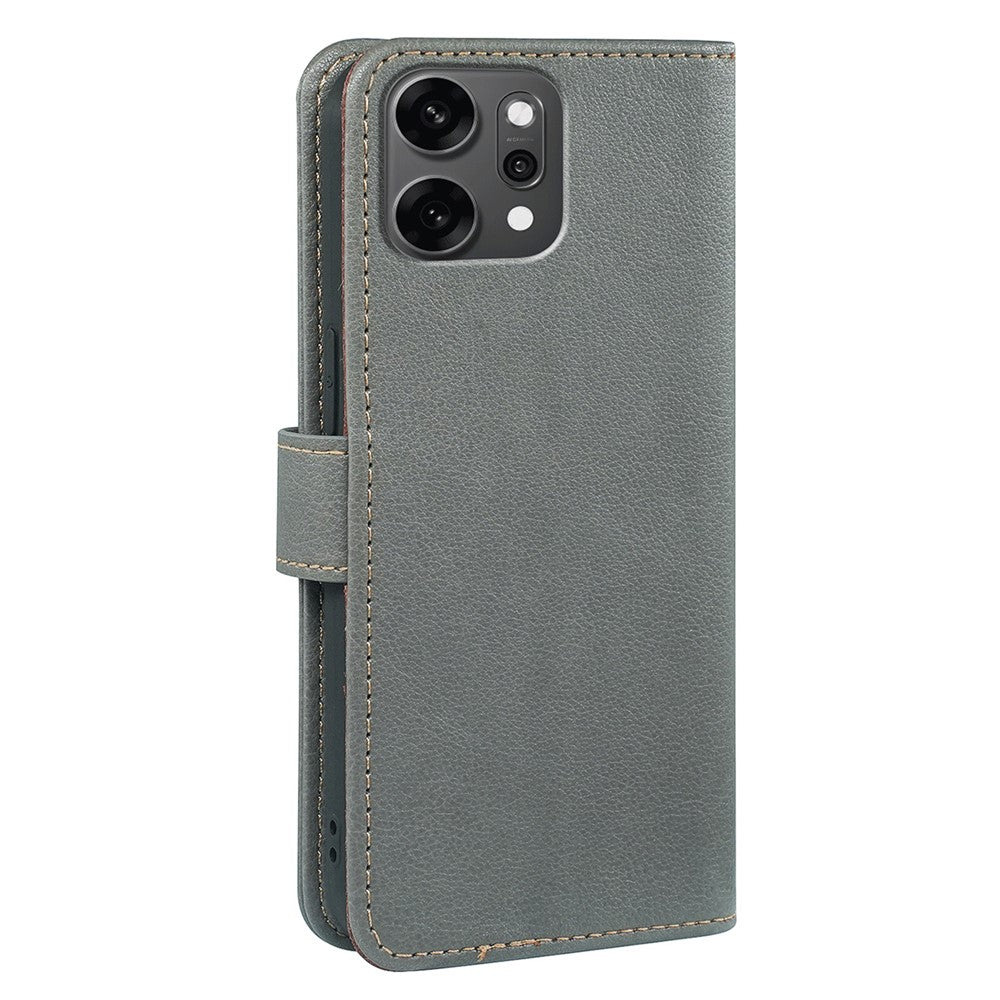 For Oppo Reno14 Pro 5G (Global) Case RFID Blocking Wallet Litchi Texture Leather Phone Cover Magnetic Clasp - Grey