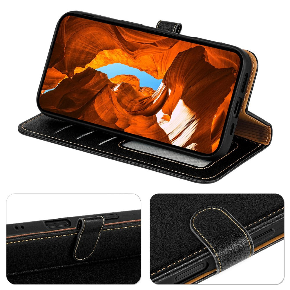 For Oppo Reno14 Pro 5G (Global) Case RFID Blocking Wallet Litchi Texture Leather Phone Cover Magnetic Clasp - Black