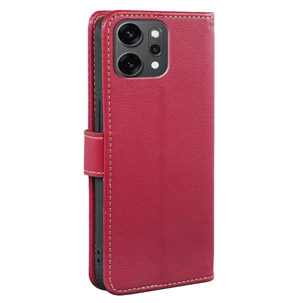 For Oppo Reno14 Pro 5G (Global) Case RFID Blocking Wallet Litchi Texture Leather Phone Cover Magnetic Clasp - Red