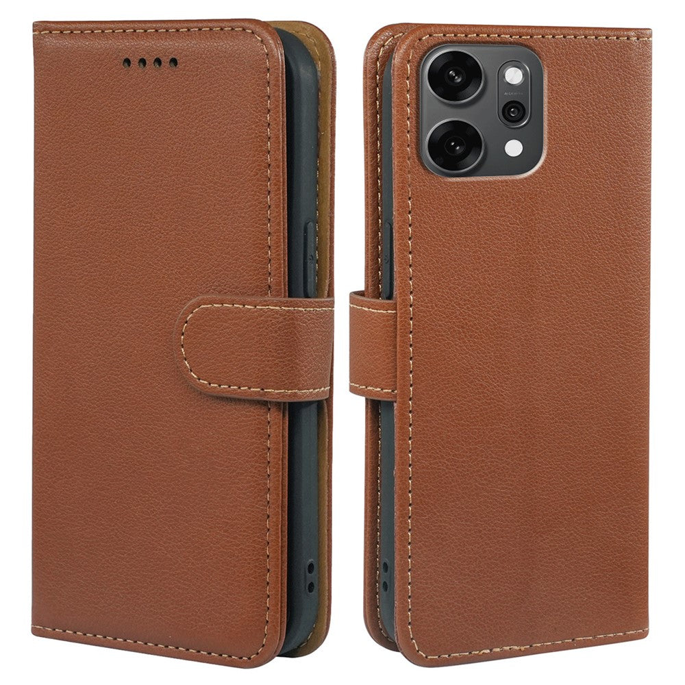 For Oppo Reno14 Pro 5G (Global) Case RFID Blocking Wallet Litchi Texture Leather Phone Cover Magnetic Clasp - Brown