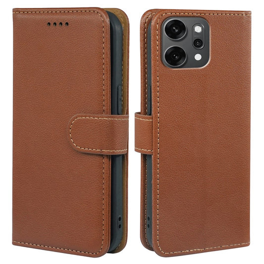 For Oppo Reno14 Pro 5G (Global) Case RFID Blocking Wallet Litchi Texture Leather Phone Cover Magnetic Clasp - Brown