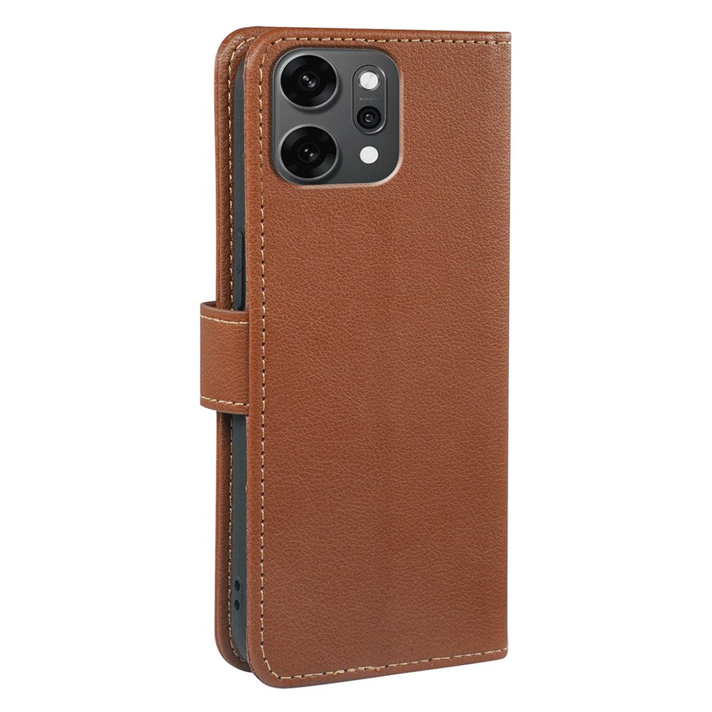 For Oppo Reno14 Pro 5G (Global) Case RFID Blocking Wallet Litchi Texture Leather Phone Cover Magnetic Clasp - Brown