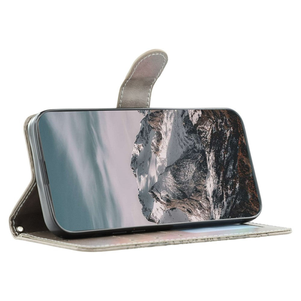 For Oppo Reno14 Pro 5G (Global) Case PU Leather Mandala Imprinted Design Wallet Phone Cover with Wrist Strap - Grey