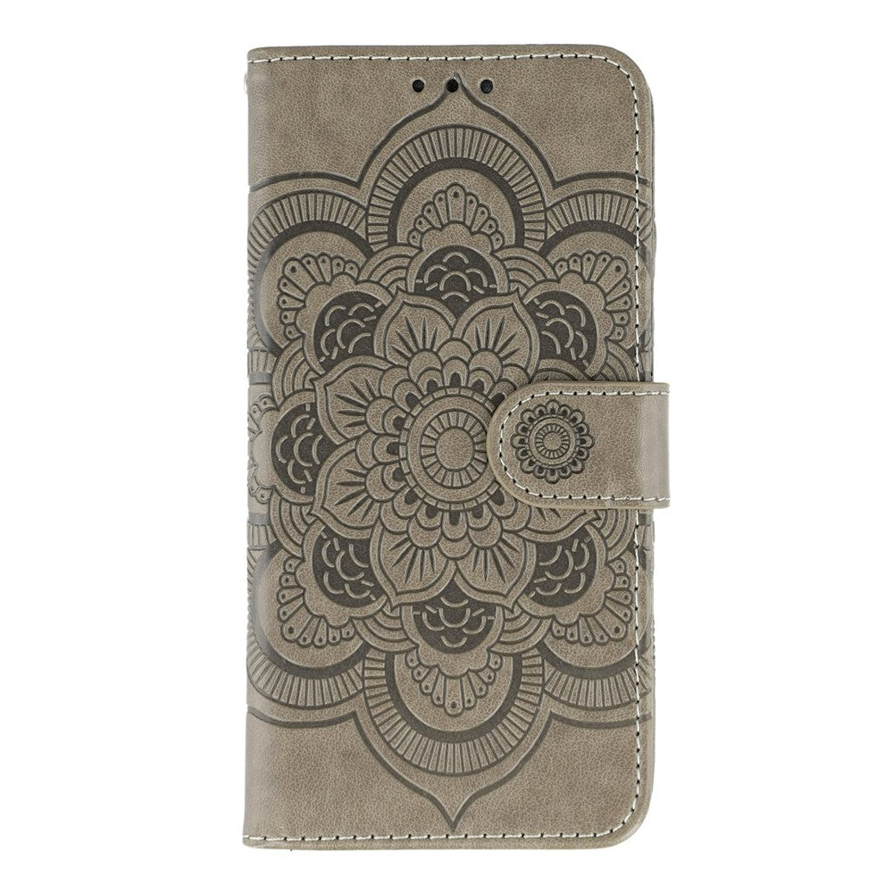 For Oppo Reno14 Pro 5G (Global) Case PU Leather Mandala Imprinted Design Wallet Phone Cover with Wrist Strap - Grey
