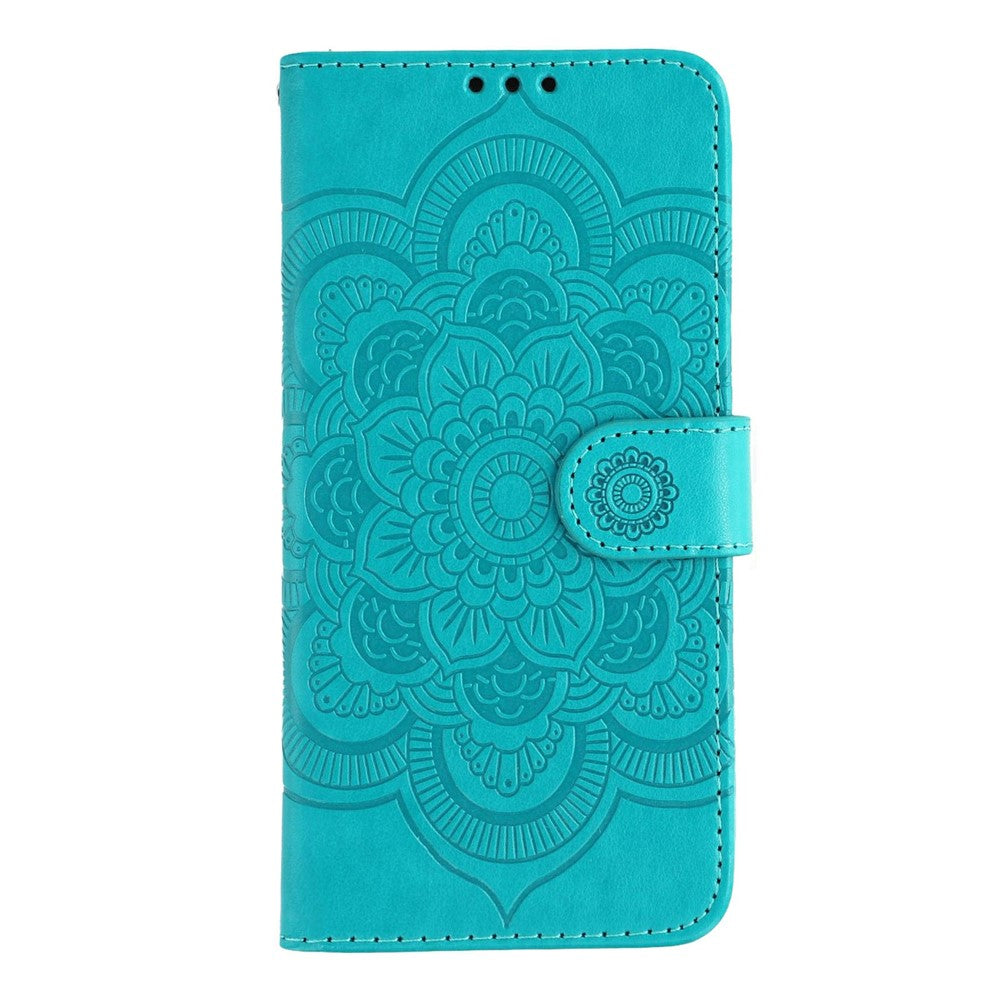 For Oppo Reno14 Pro 5G (Global) Case PU Leather Mandala Imprinted Design Wallet Phone Cover with Wrist Strap - Blue