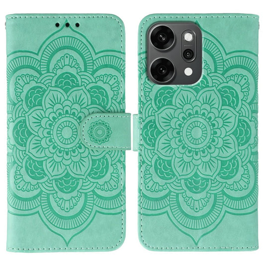 For Oppo Reno14 Pro 5G (Global) Case PU Leather Mandala Imprinted Design Wallet Phone Cover with Wrist Strap - Green
