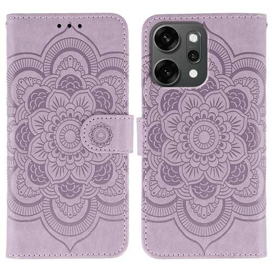 For Oppo Reno14 Pro 5G (Global) Case PU Leather Mandala Imprinted Design Wallet Phone Cover with Wrist Strap - Purple