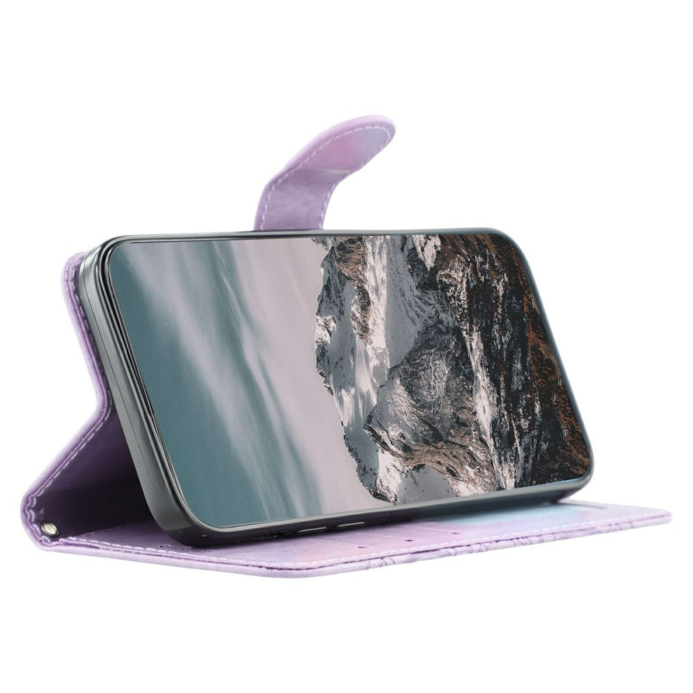 For Oppo Reno14 Pro 5G (Global) Case PU Leather Mandala Imprinted Design Wallet Phone Cover with Wrist Strap - Purple