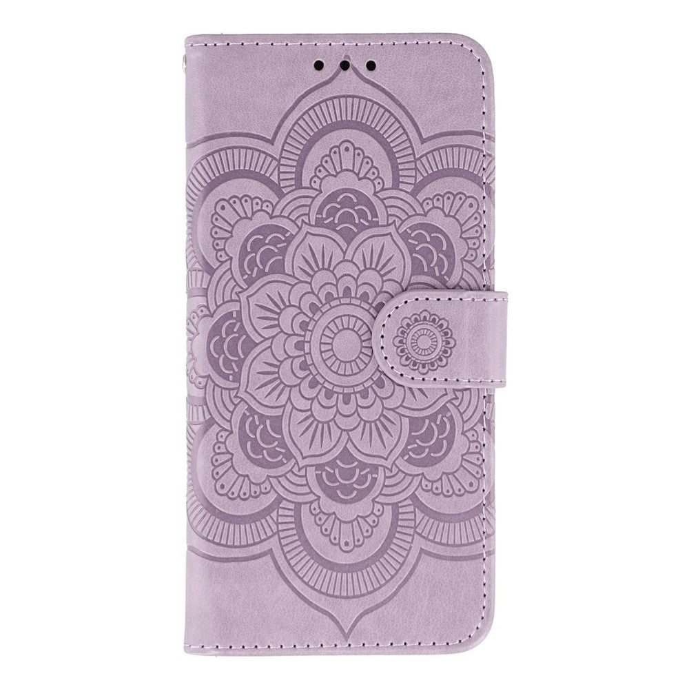 For Oppo Reno14 Pro 5G (Global) Case PU Leather Mandala Imprinted Design Wallet Phone Cover with Wrist Strap - Purple