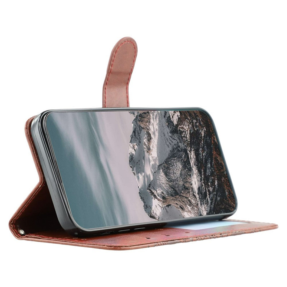 For Oppo Reno14 Pro 5G (Global) Case PU Leather Mandala Imprinted Design Wallet Phone Cover with Wrist Strap - Brown