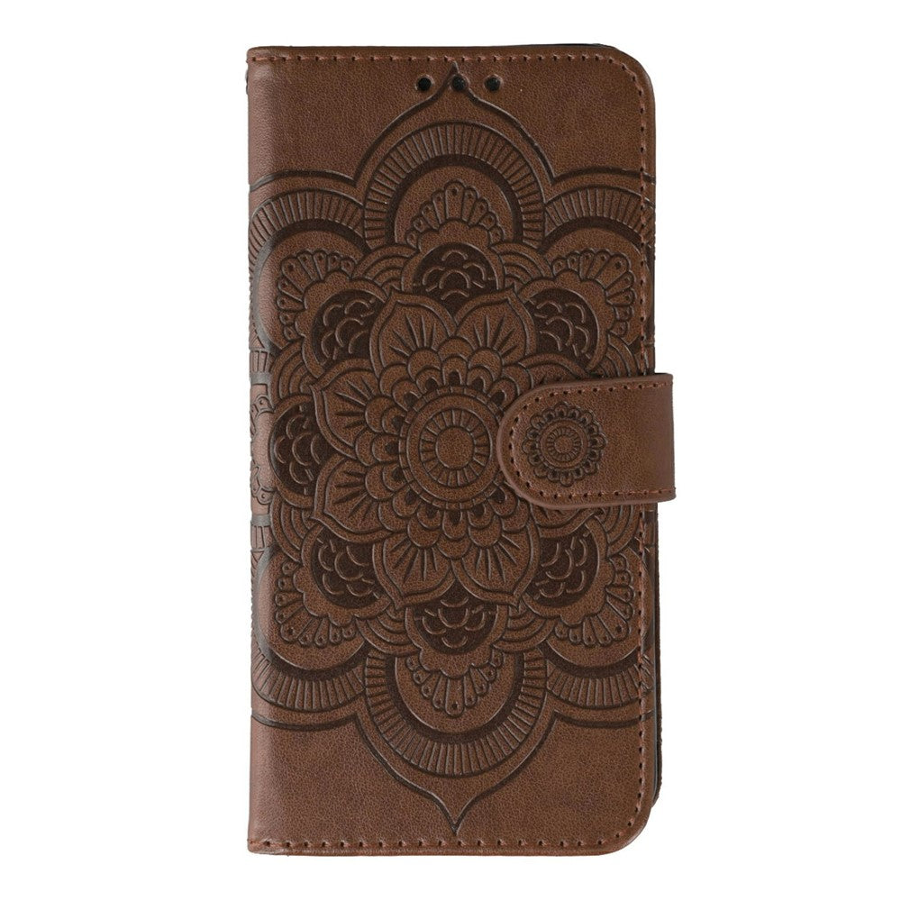 For Oppo Reno14 Pro 5G (Global) Case PU Leather Mandala Imprinted Design Wallet Phone Cover with Wrist Strap - Brown