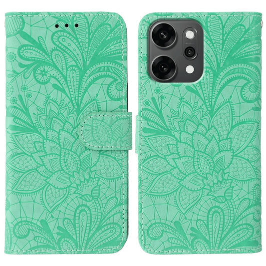For Oppo Reno14 Pro 5G (Global) Case Lace Flowers PU Leather Flip Wallet Phone Cover - Green