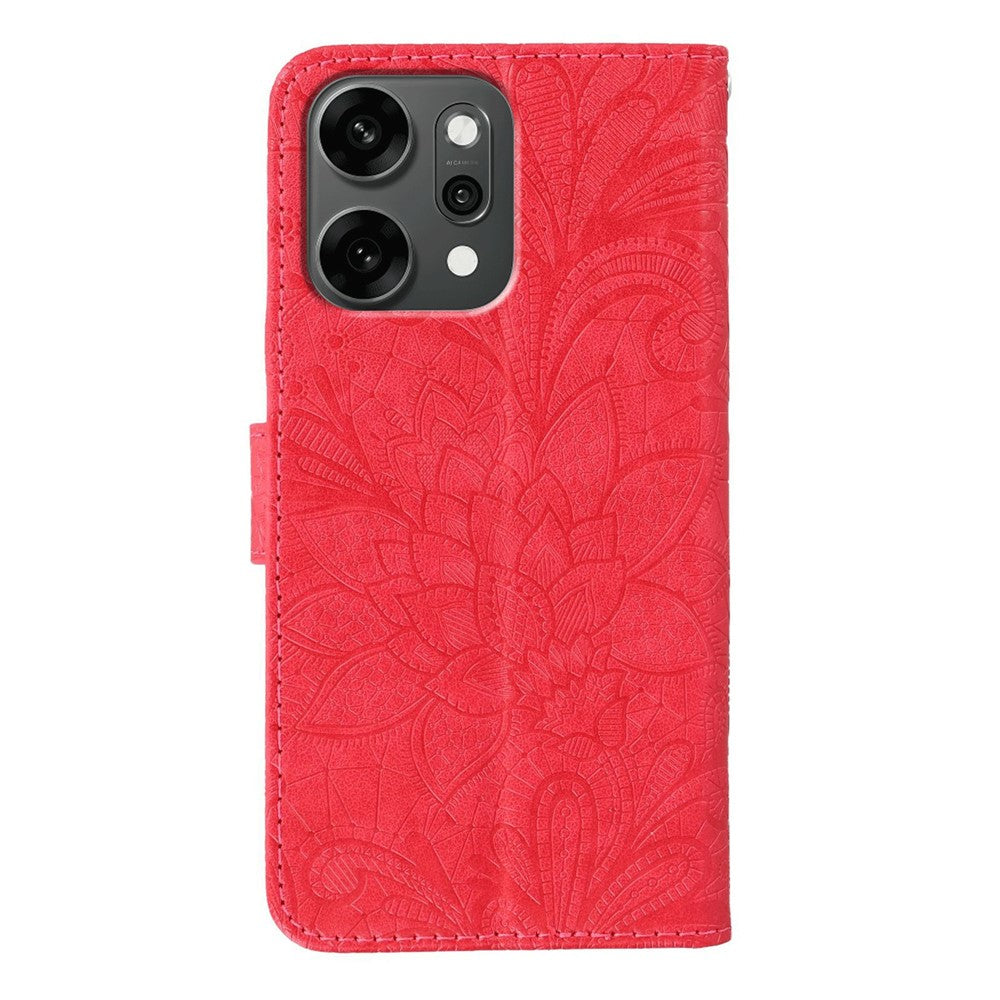 For Oppo Reno14 Pro 5G (Global) Case Lace Flowers PU Leather Flip Wallet Phone Cover - Red