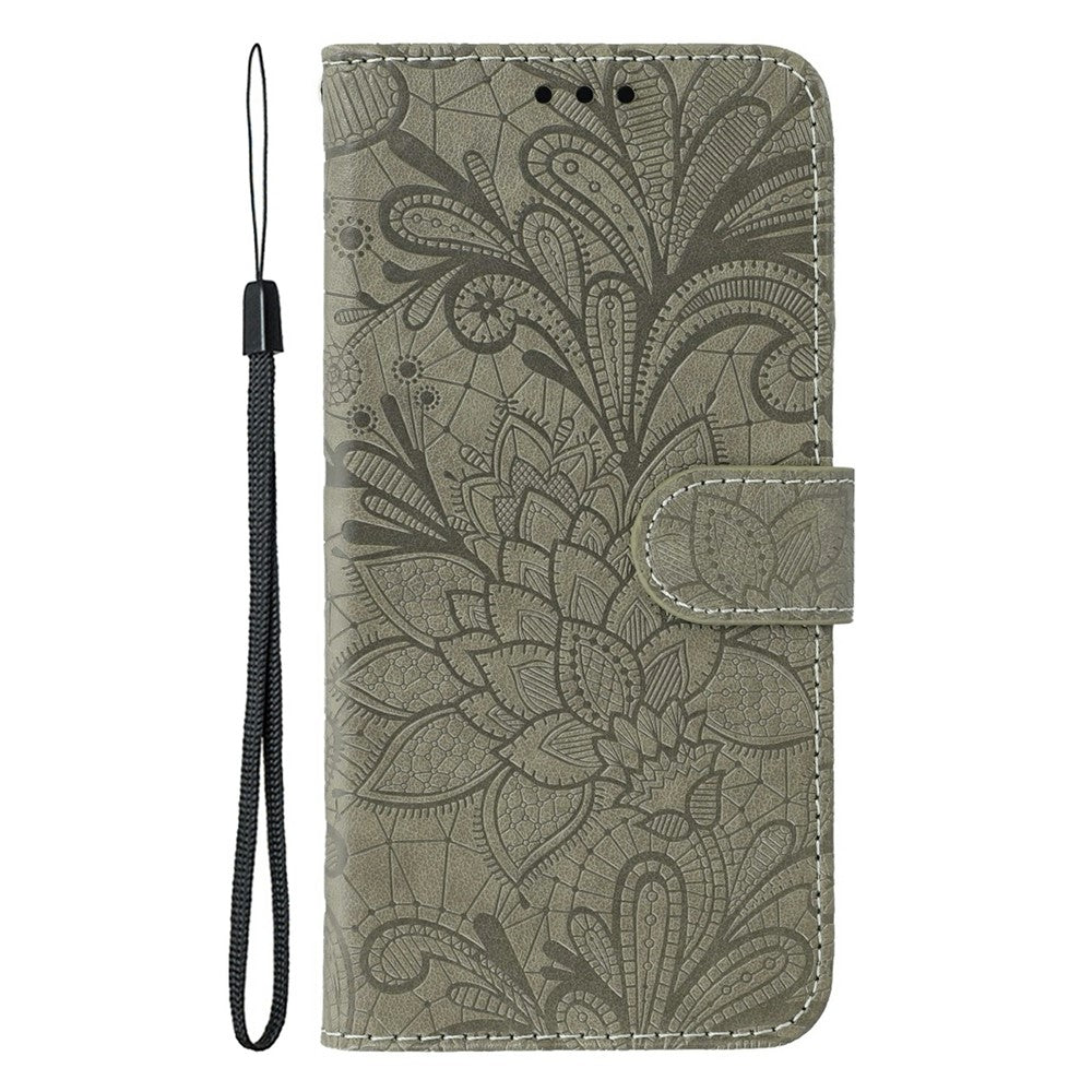 For Oppo Reno14 Pro 5G (Global) Case Lace Flowers PU Leather Flip Wallet Phone Cover - Grey