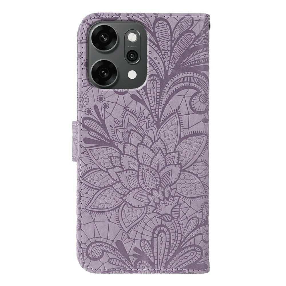 For Oppo Reno14 Pro 5G (Global) Case Lace Flowers PU Leather Flip Wallet Phone Cover - Purple