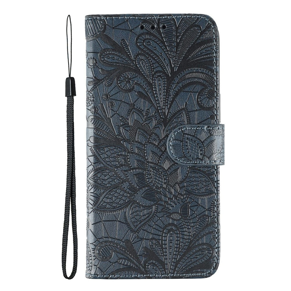 For Oppo Reno14 Pro 5G (Global) Case Lace Flowers PU Leather Flip Wallet Phone Cover - Dark Blue