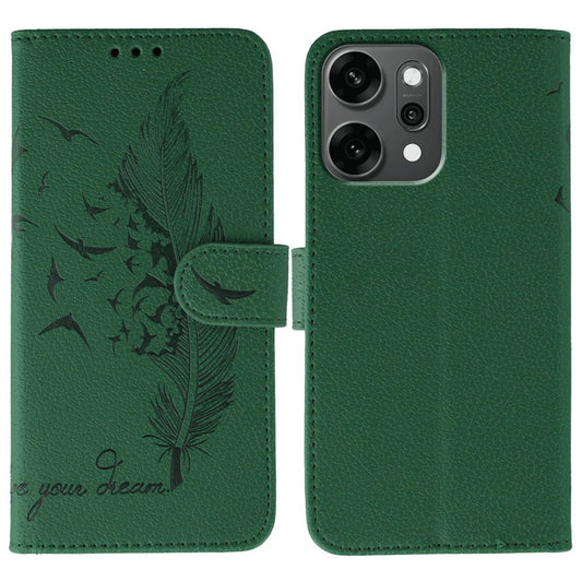For Oppo Reno14 Pro 5G (Global) Case Feather Imprint PU Leather Wallet Phone Cover - Green