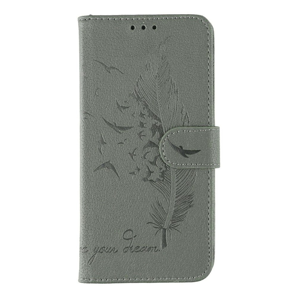 For Oppo Reno14 Pro 5G (Global) Case Feather Imprint PU Leather Wallet Phone Cover - Grey