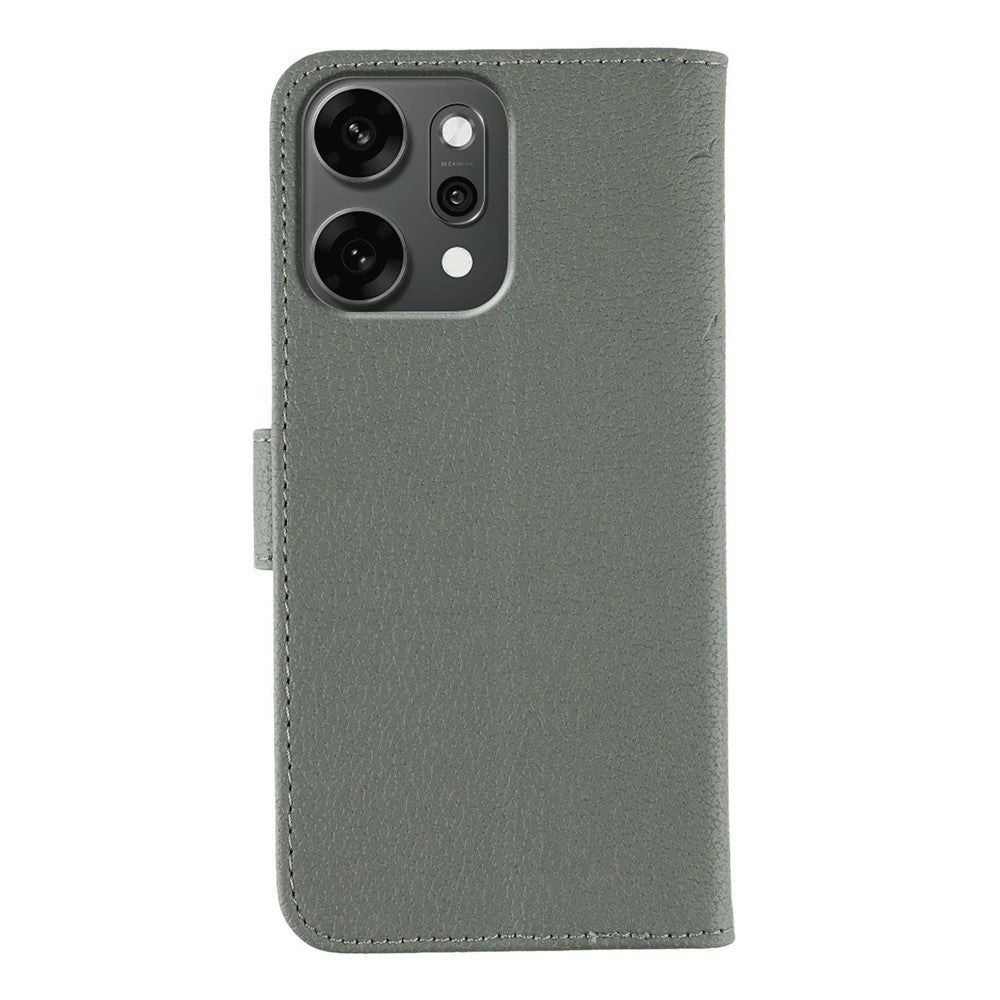 For Oppo Reno14 Pro 5G (Global) Case Feather Imprint PU Leather Wallet Phone Cover - Grey