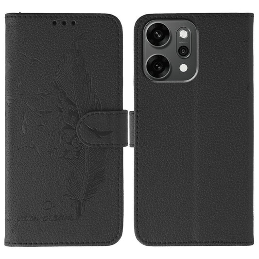 For Oppo Reno14 Pro 5G (Global) Case Feather Imprint PU Leather Wallet Phone Cover - Black