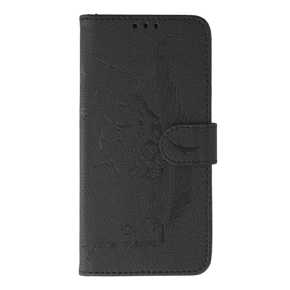 For Oppo Reno14 Pro 5G (Global) Case Feather Imprint PU Leather Wallet Phone Cover - Black