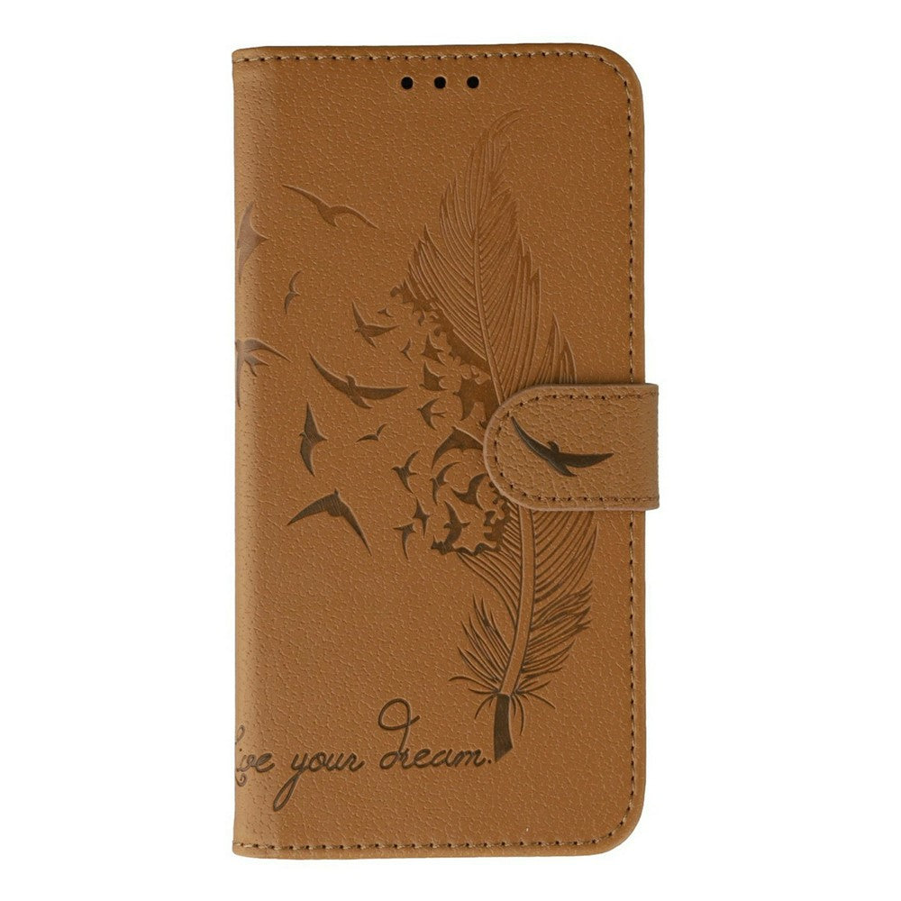 For Oppo Reno14 Pro 5G (Global) Case Feather Imprint PU Leather Wallet Phone Cover - Brown