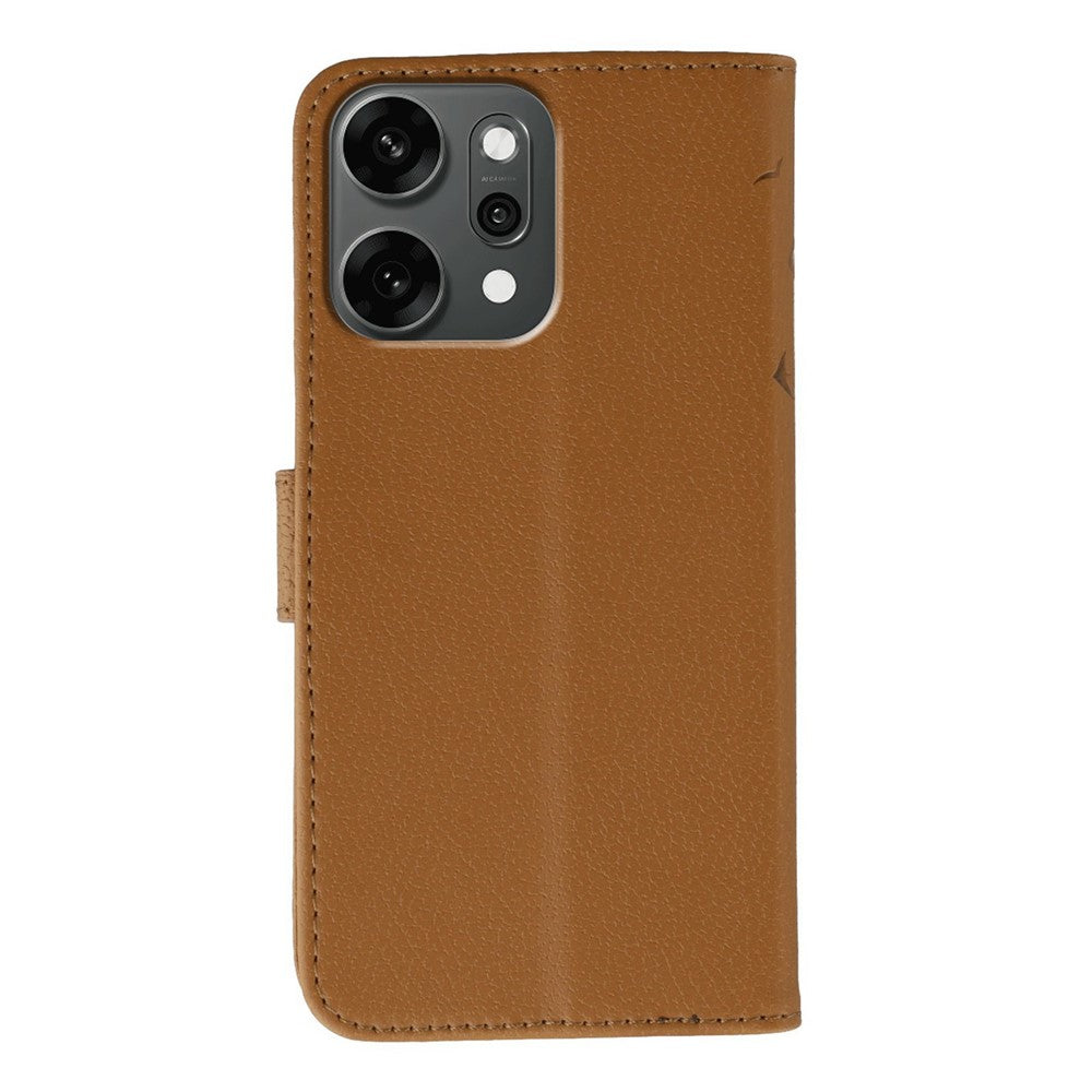 For Oppo Reno14 Pro 5G (Global) Case Feather Imprint PU Leather Wallet Phone Cover - Brown