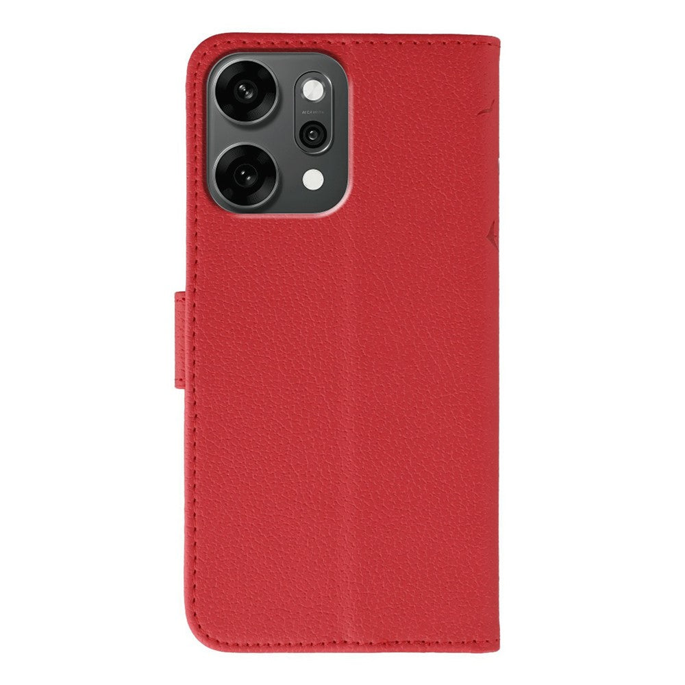 For Oppo Reno14 Pro 5G (Global) Case Feather Imprint PU Leather Wallet Phone Cover - Red