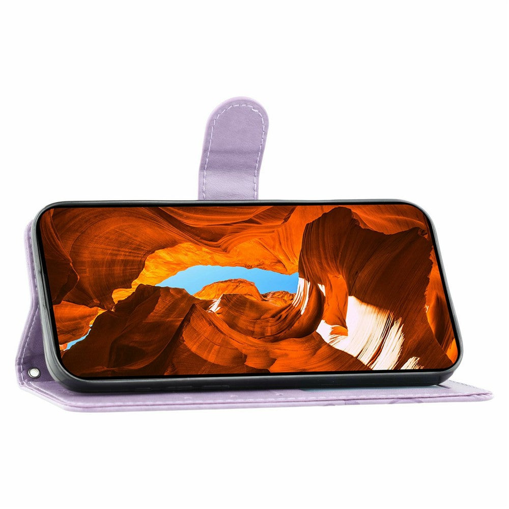 For Oppo Reno14 Pro 5G (Global) Case Wallet Stand Imprinted Rose Butterfly PU Leather Phone Cover - Purple