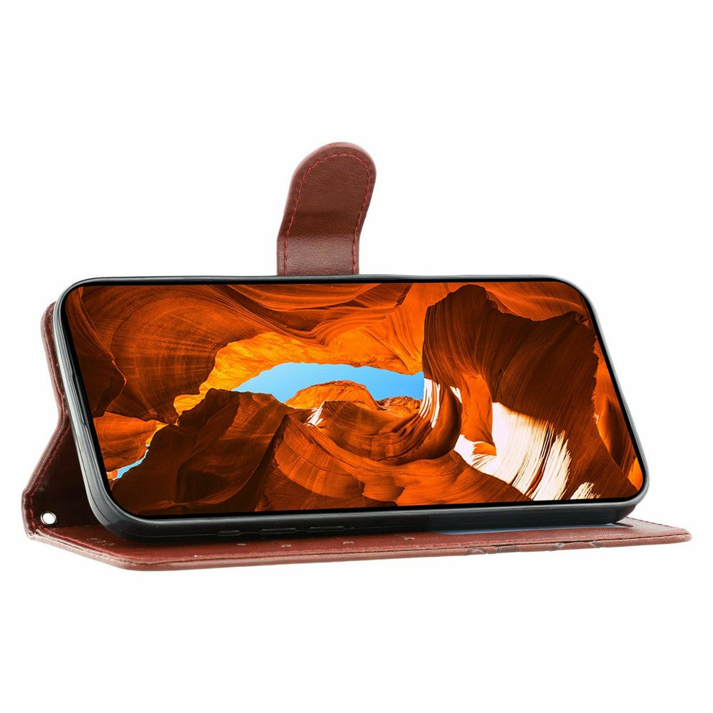 For Oppo Reno14 Pro 5G (Global) Case Wallet Stand Imprinted Rose Butterfly PU Leather Phone Cover - Brown