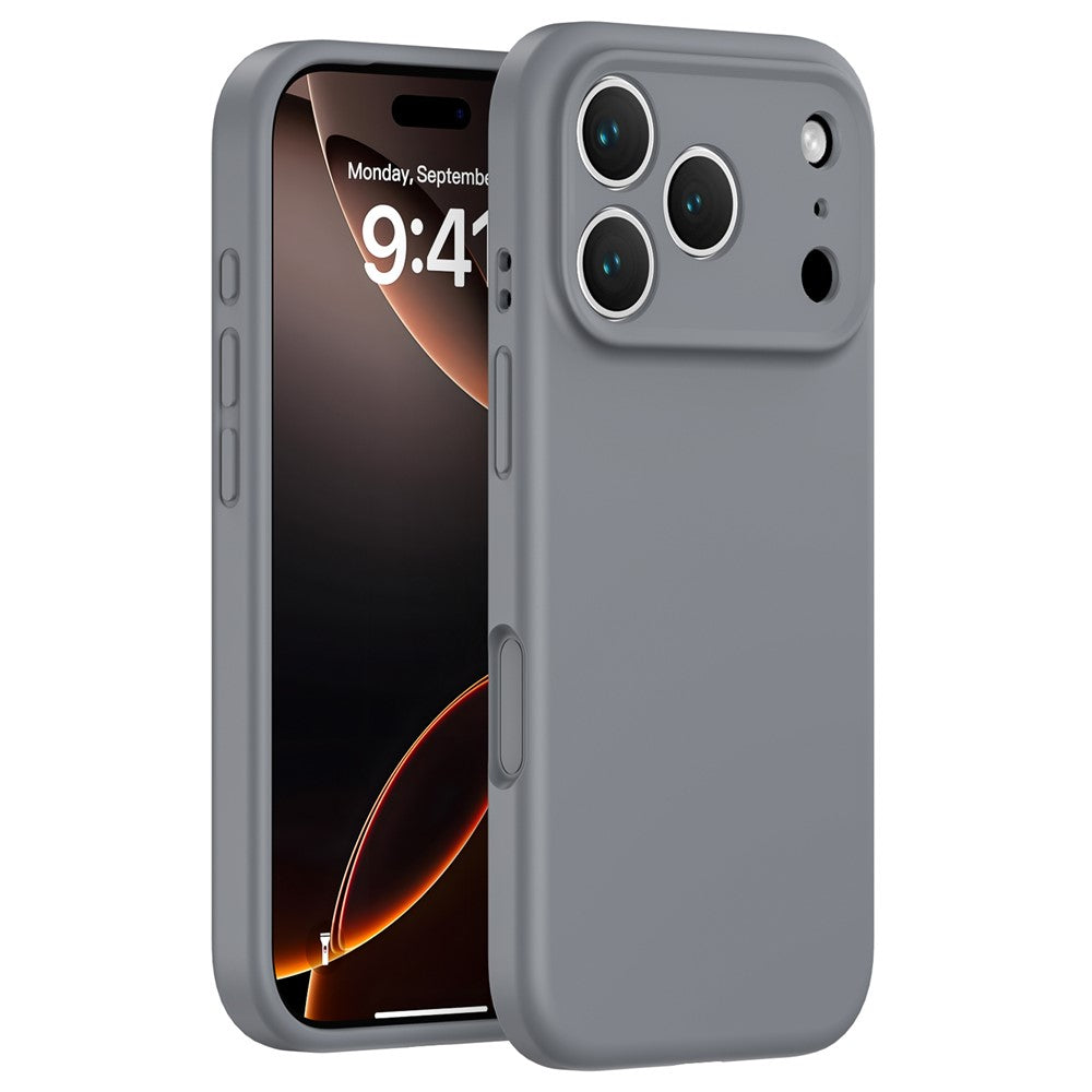 For iPhone 17 Pro Max Case Precision Fit PC + Liquid Silicone Protective Phone Cover with Microfiber Lining - Charcoal Grey