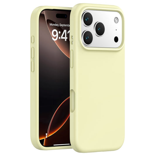 For iPhone 17 Pro Max Case PC + Liquid Silicone Anti-Scratch Lining Phone Cover - Cream Yellow