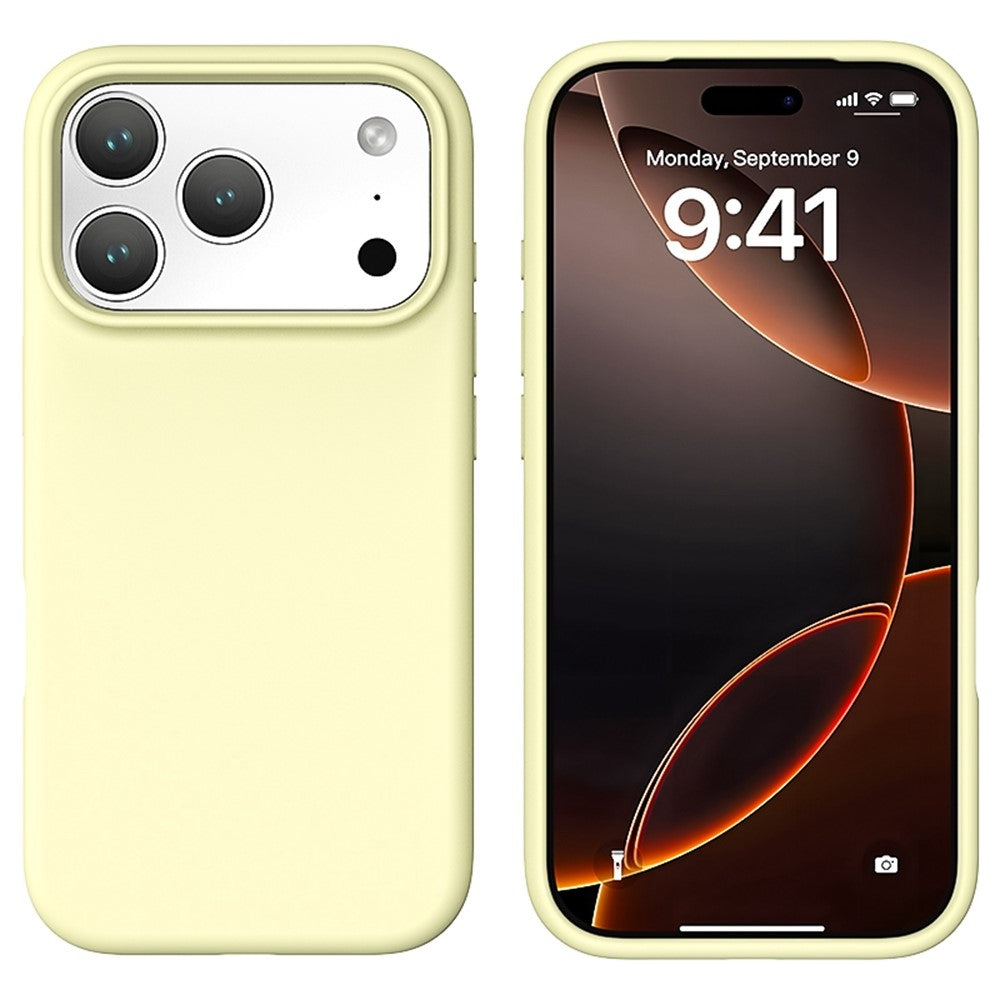 For iPhone 17 Pro Max Case PC + Liquid Silicone Anti-Scratch Lining Phone Cover - Cream Yellow