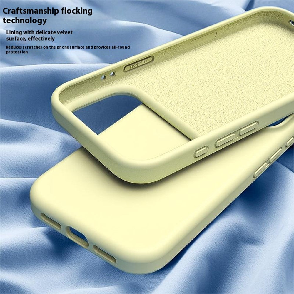 For iPhone 17 Pro Max Case PC + Liquid Silicone Anti-Scratch Lining Phone Cover - Cream Yellow