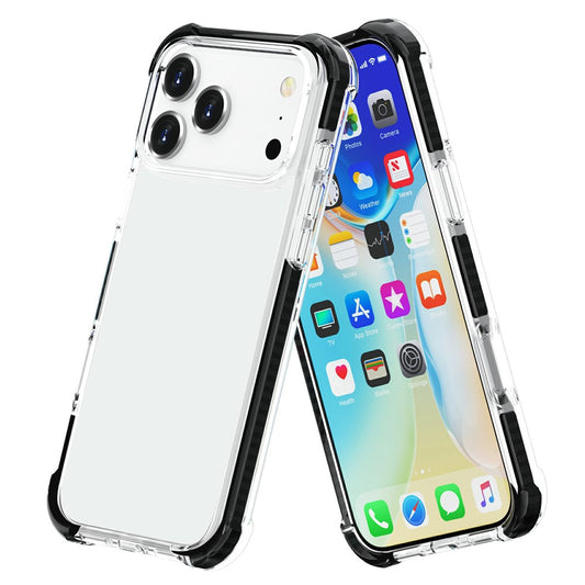 For iPhone 17 Pro Max Case Four Corners Anti Drop Clear TPU + TPE + PC Phone Cover - Transparent Black