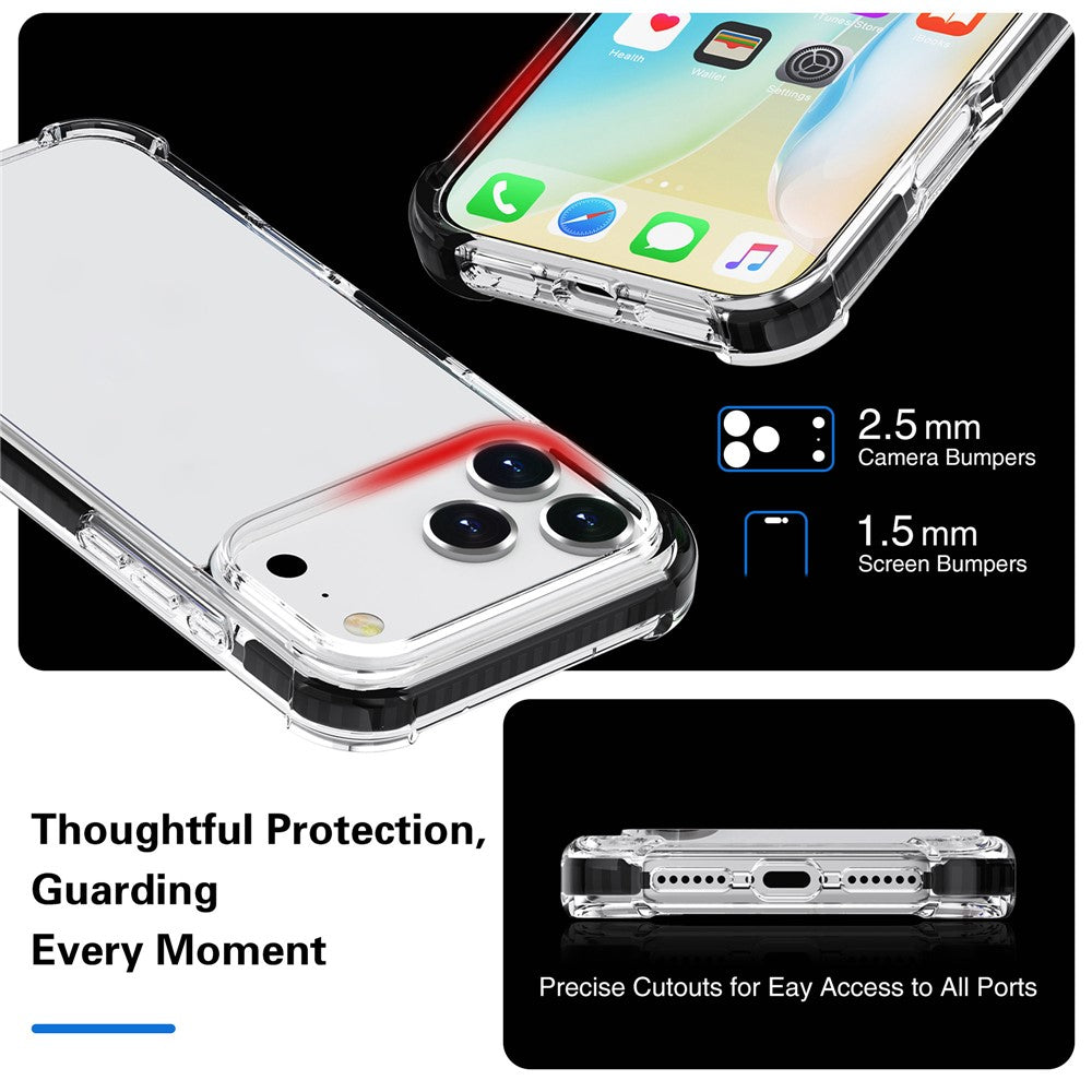 For iPhone 17 Pro Max Case Four Corners Anti Drop Clear TPU + TPE + PC Phone Cover - Transparent Black