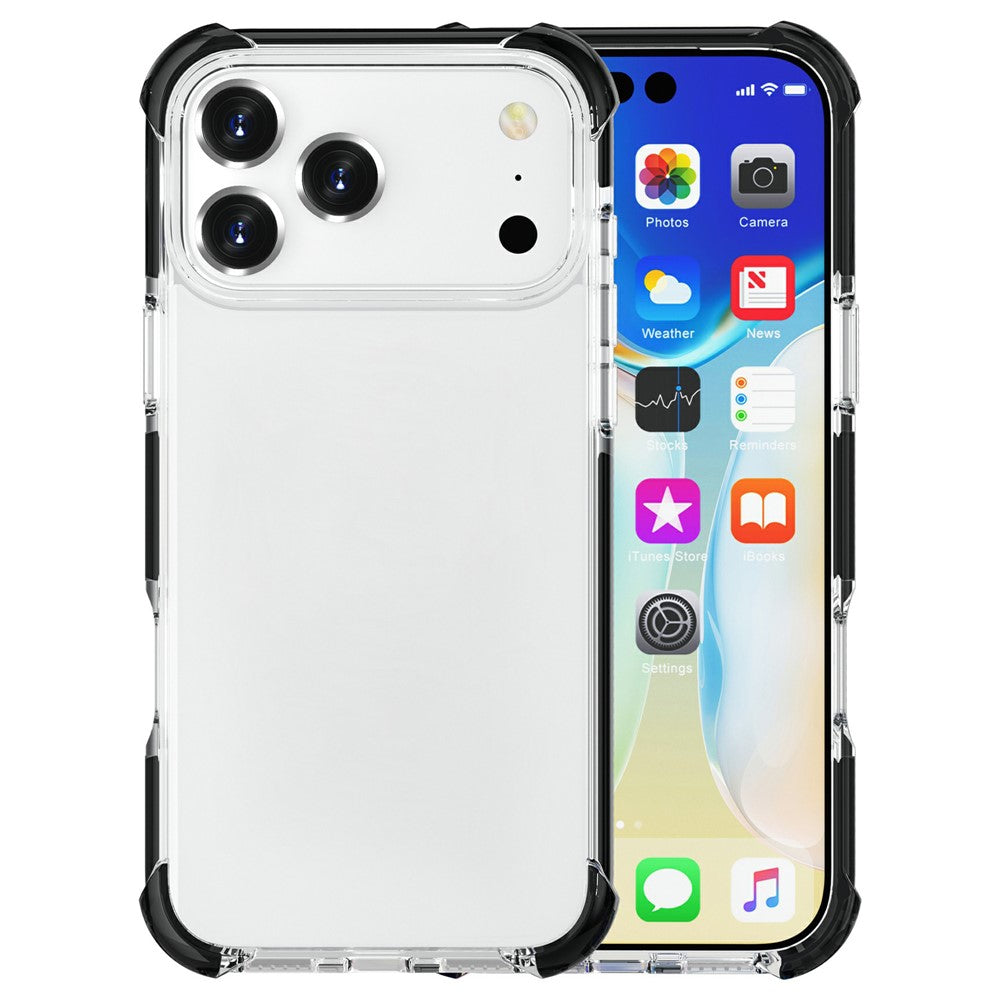 For iPhone 17 Pro Max Case Four Corners Anti Drop Clear TPU + TPE + PC Phone Cover - Transparent Black