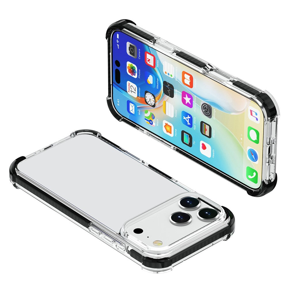 For iPhone 17 Pro Max Case Four Corners Anti Drop Clear TPU + TPE + PC Phone Cover - Transparent Black