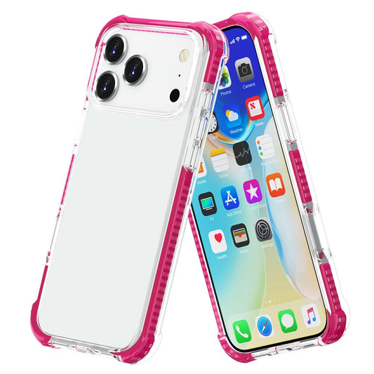 For iPhone 17 Pro Max Case Four Corners Anti Drop Clear TPU + TPE + PC Phone Cover - Transparent Pink
