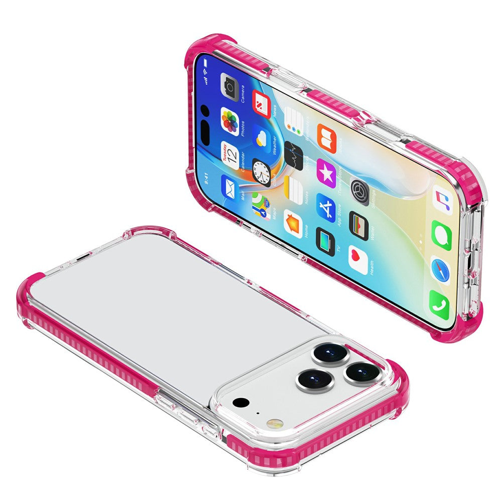 For iPhone 17 Pro Max Case Four Corners Anti Drop Clear TPU + TPE + PC Phone Cover - Transparent Pink
