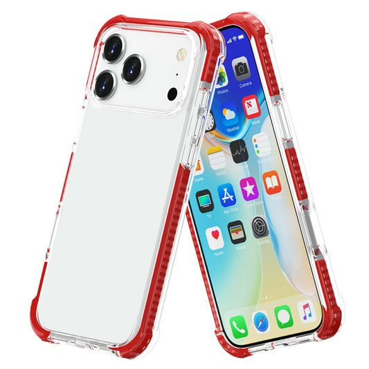 For iPhone 17 Pro Max Case Four Corners Anti Drop Clear TPU + TPE + PC Phone Cover - Transparent Red