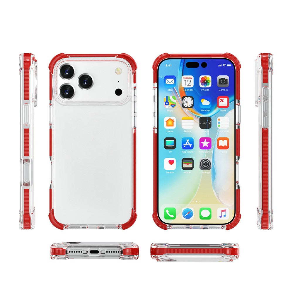 For iPhone 17 Pro Max Case Four Corners Anti Drop Clear TPU + TPE + PC Phone Cover - Transparent Red