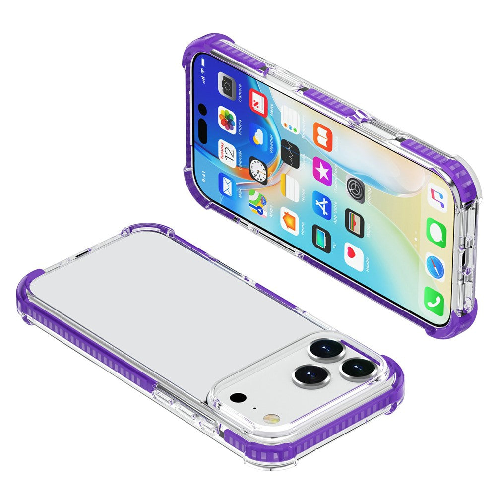 For iPhone 17 Pro Max Case Four Corners Anti Drop Clear TPU + TPE + PC Phone Cover - Transparent Purple