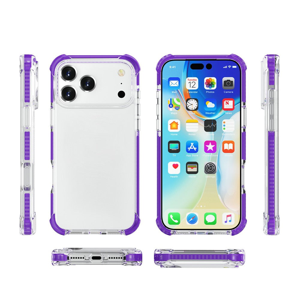 For iPhone 17 Pro Max Case Four Corners Anti Drop Clear TPU + TPE + PC Phone Cover - Transparent Purple